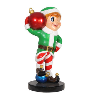 ELF BOY HOLDING ORNAMENT BALL